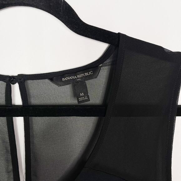 Banana Republic Womens Medium M Black Sheer Yoke Pieced Tank Top VNeck Keyhole - Picture 5 of 8